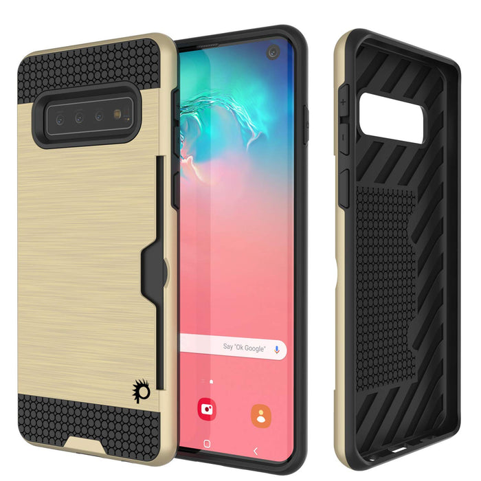 Galaxy S10 Case, PUNKcase [SLOT Series] [Slim Fit] Dual-Layer Armor Cover w/Integrated Anti-Shock System, Credit Card Slot [Gold] (Color in image: Gold)