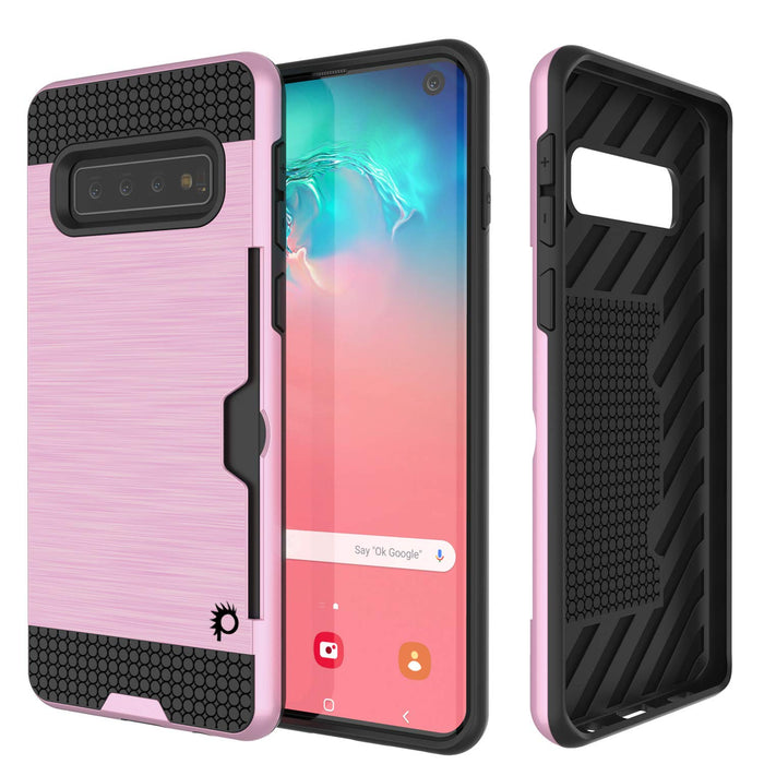 Galaxy S10 Case, PUNKcase [SLOT Series] [Slim Fit] Dual-Layer Armor Cover w/Integrated Anti-Shock System, Credit Card Slot [Pink] (Color in image: Pink)