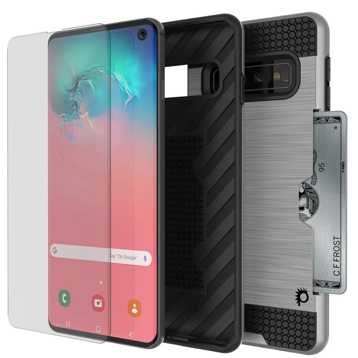 Galaxy S10 Case, PUNKcase [SLOT Series] [Slim Fit] Dual-Layer Armor Cover w/Integrated Anti-Shock System, Credit Card Slot [Silver] (Color in image: Pink)