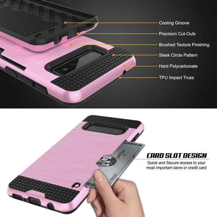 Galaxy S10 Case, PUNKcase [SLOT Series] [Slim Fit] Dual-Layer Armor Cover w/Integrated Anti-Shock System, Credit Card Slot [Pink] (Color in image: Silver)