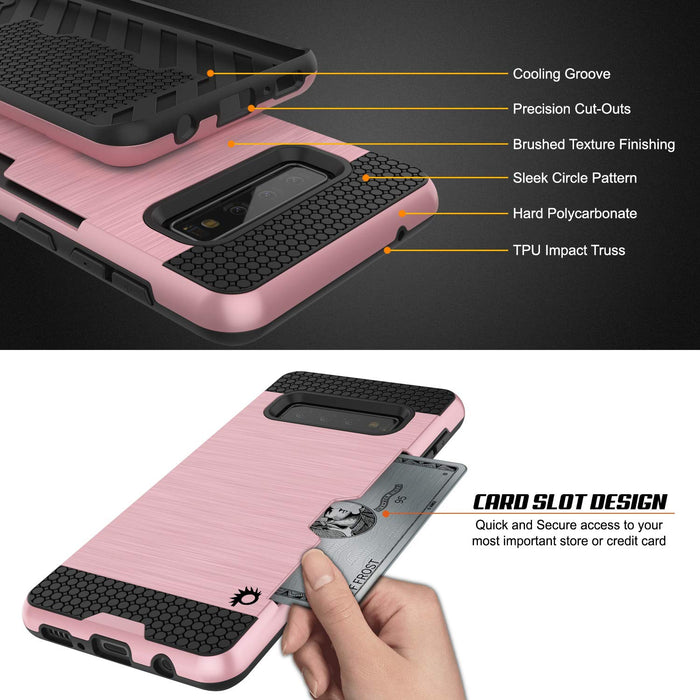 Galaxy S10 Case, PUNKcase [SLOT Series] [Slim Fit] Dual-Layer Armor Cover w/Integrated Anti-Shock System, Credit Card Slot [Rose Gold] (Color in image: Silver)