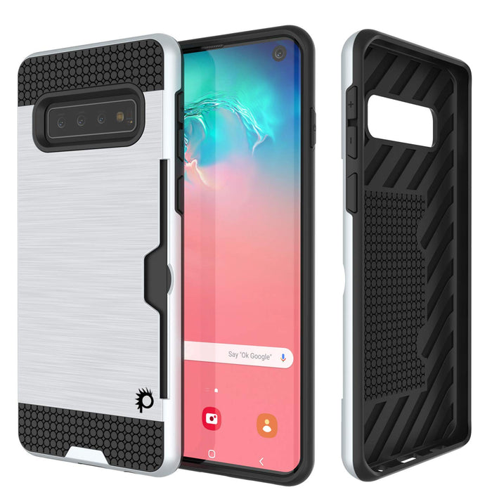 Galaxy S10 Case, PUNKcase [SLOT Series] [Slim Fit] Dual-Layer Armor Cover w/Integrated Anti-Shock System, Credit Card Slot [White] (Color in image: White)
