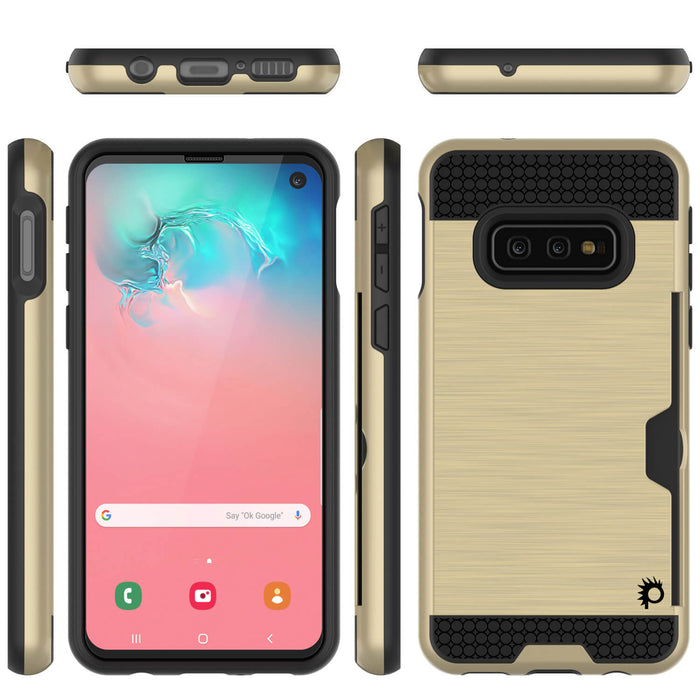 Galaxy S10e Case, PUNKcase [SLOT Series] [Slim Fit] Dual-Layer Armor Cover w/Integrated Anti-Shock System, Credit Card Slot [Gold] (Color in image: Navy)
