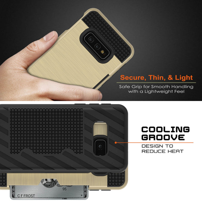 Galaxy S10e Case, PUNKcase [SLOT Series] [Slim Fit] Dual-Layer Armor Cover w/Integrated Anti-Shock System, Credit Card Slot [Gold] (Color in image: Silver)