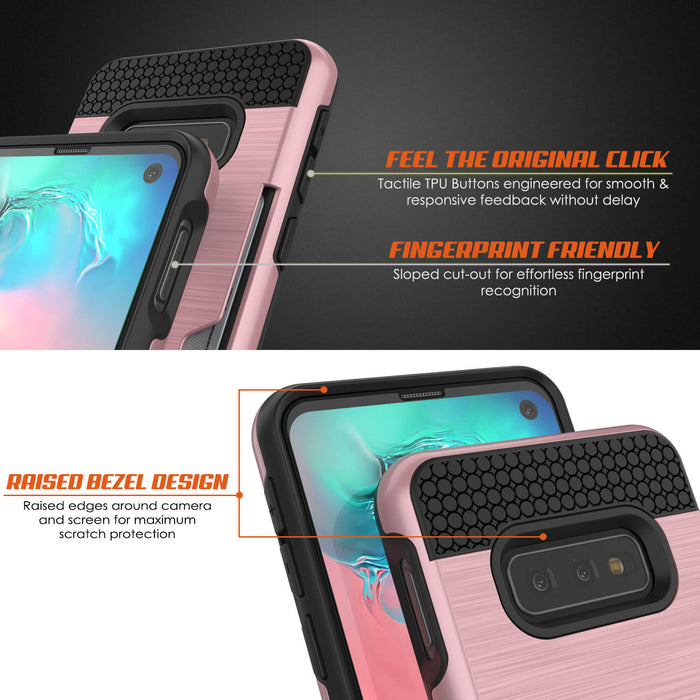 Galaxy S10e Case, PUNKcase [SLOT Series] [Slim Fit] Dual-Layer Armor Cover w/Integrated Anti-Shock System, Credit Card Slot [Rose Gold] (Color in image: Black)