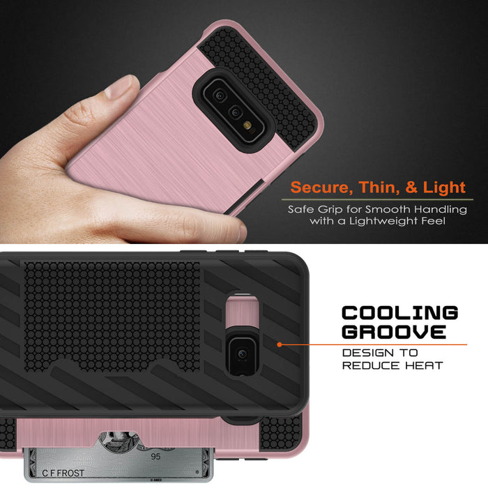 Galaxy S10e Case, PUNKcase [SLOT Series] [Slim Fit] Dual-Layer Armor Cover w/Integrated Anti-Shock System, Credit Card Slot [Rose Gold] (Color in image: White)