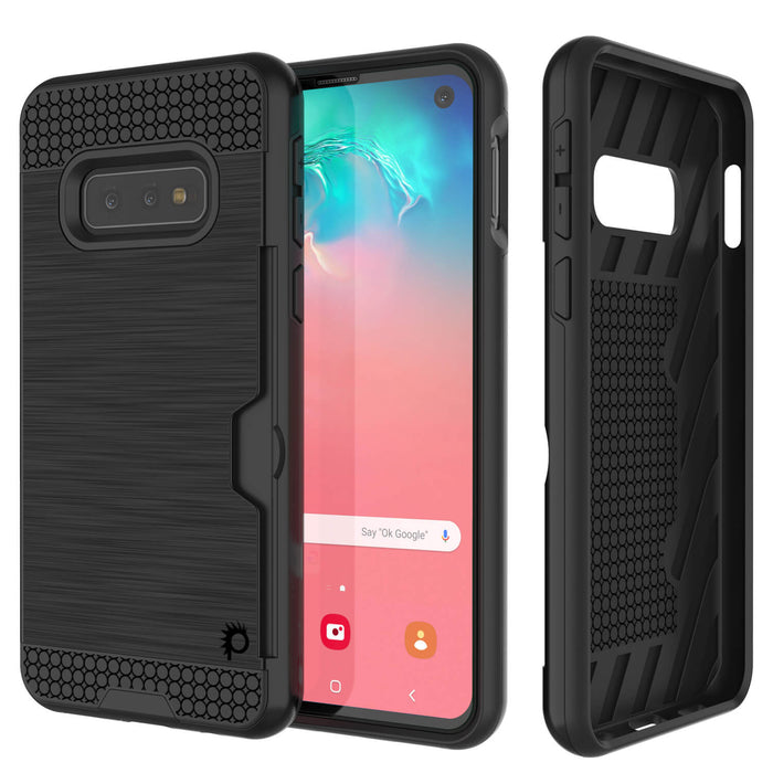 Galaxy S10e Case, PUNKcase [SLOT Series] [Slim Fit] Dual-Layer Armor Cover w/Integrated Anti-Shock System, Credit Card Slot [Black] (Color in image: Black)