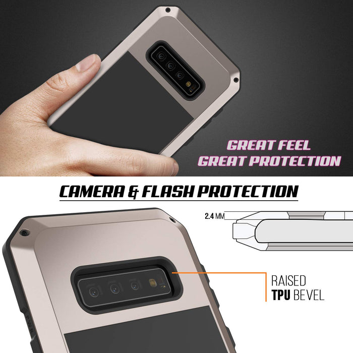 Galaxy S10 Metal Case, Heavy Duty Military Grade Rugged Armor Cover [Gold] (Color in image: White)