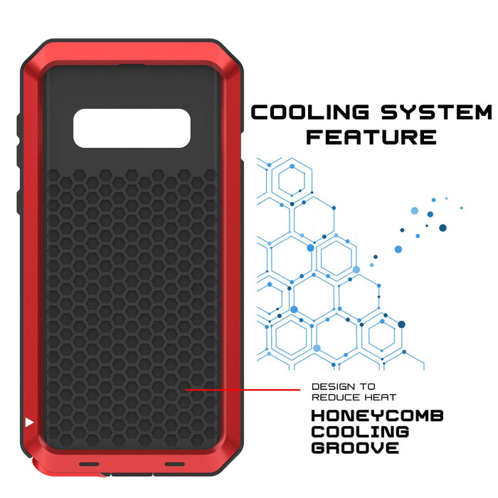 Galaxy S10 Metal Case, Heavy Duty Military Grade Rugged Armor Cover [Red] (Color in image: Neon)