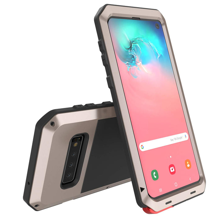 Galaxy S10 Metal Case, Heavy Duty Military Grade Rugged Armor Cover [Gold] 