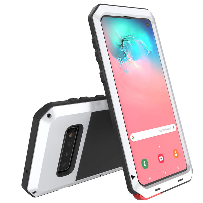 Galaxy S10 Metal Case, Heavy Duty Military Grade Rugged Armor Cover [White] 