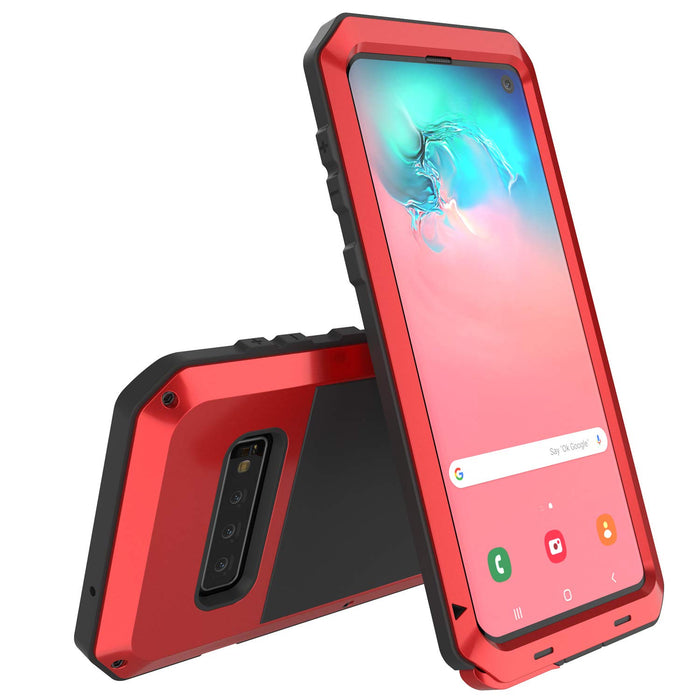 Galaxy S10 Metal Case, Heavy Duty Military Grade Rugged Armor Cover [Red] (Color in image: Gold)