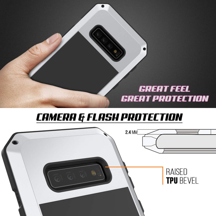 Galaxy S10 Metal Case, Heavy Duty Military Grade Rugged Armor Cover [White] (Color in image: Gold)