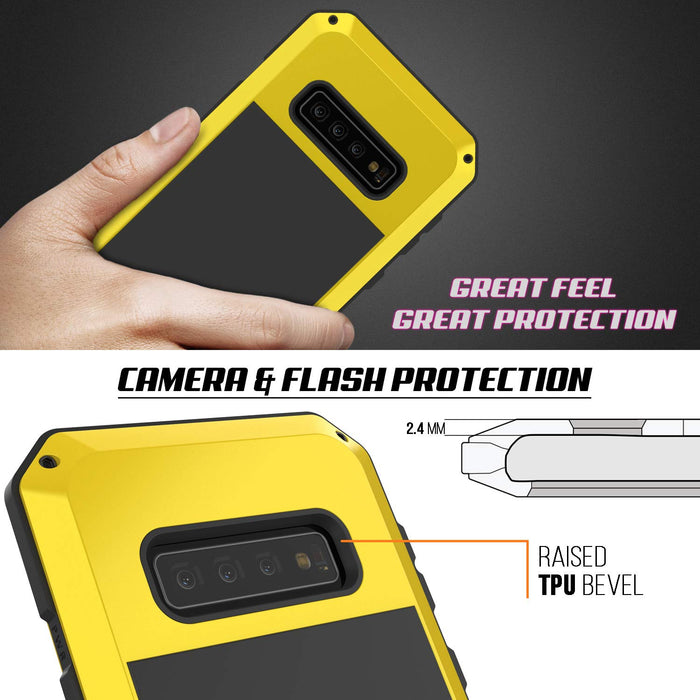 Galaxy S10 Metal Case, Heavy Duty Military Grade Rugged Armor Cover [Neon] (Color in image: White)