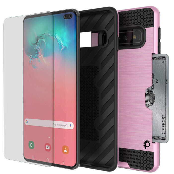 Galaxy S10+ Plus  Case, PUNKcase [SLOT Series] [Slim Fit] Dual-Layer Armor Cover w/Integrated Anti-Shock System, Credit Card Slot [Pink] (Color in image: Gold)