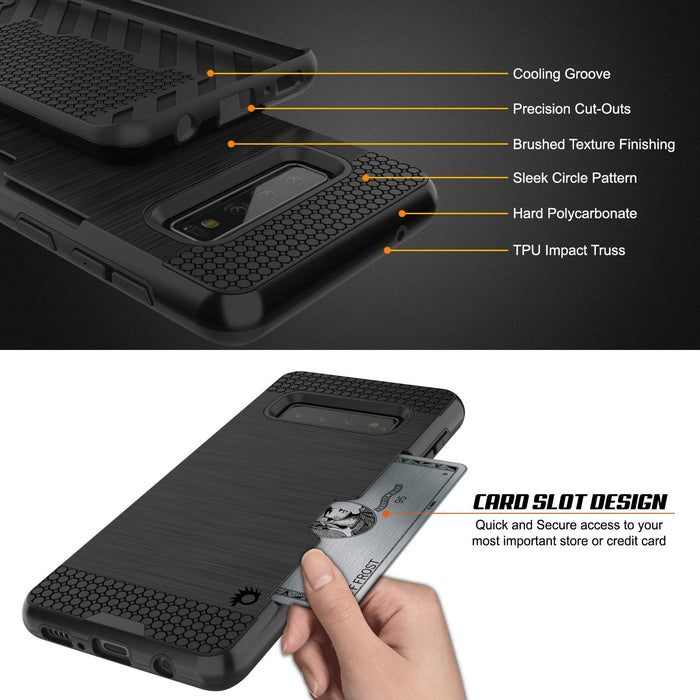 Galaxy S10+ Plus  Case, PUNKcase [SLOT Series] [Slim Fit] Dual-Layer Armor Cover w/Integrated Anti-Shock System, Credit Card Slot [Black] (Color in image: Silver)