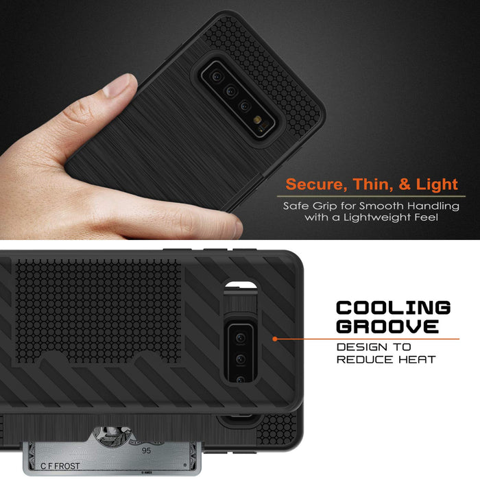 Galaxy S10+ Plus  Case, PUNKcase [SLOT Series] [Slim Fit] Dual-Layer Armor Cover w/Integrated Anti-Shock System, Credit Card Slot [Black] (Color in image: Grey)