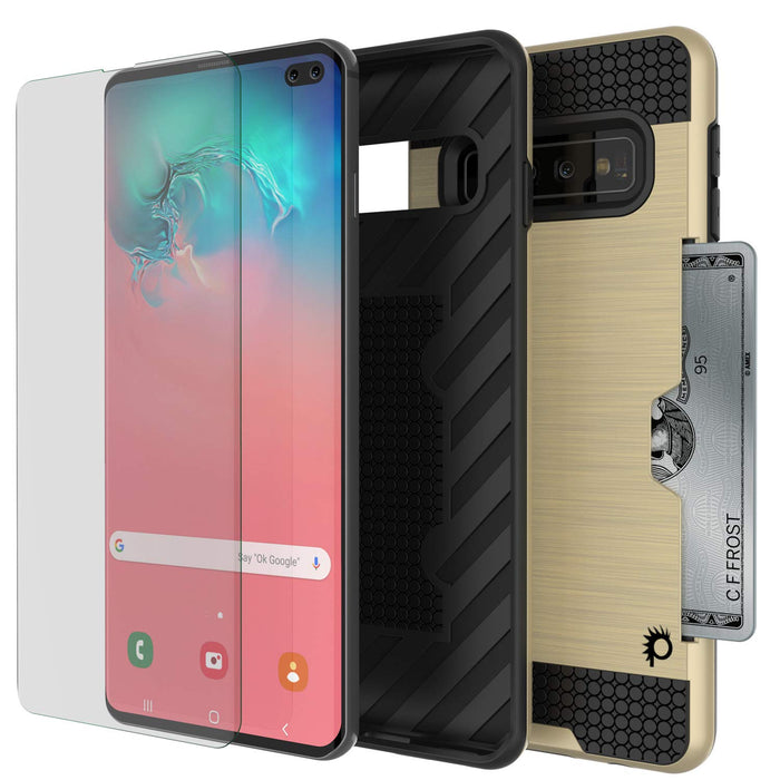 Galaxy S10+ Plus  Case, PUNKcase [SLOT Series] [Slim Fit] Dual-Layer Armor Cover w/Integrated Anti-Shock System, Credit Card Slot [Gold] (Color in image: Black)