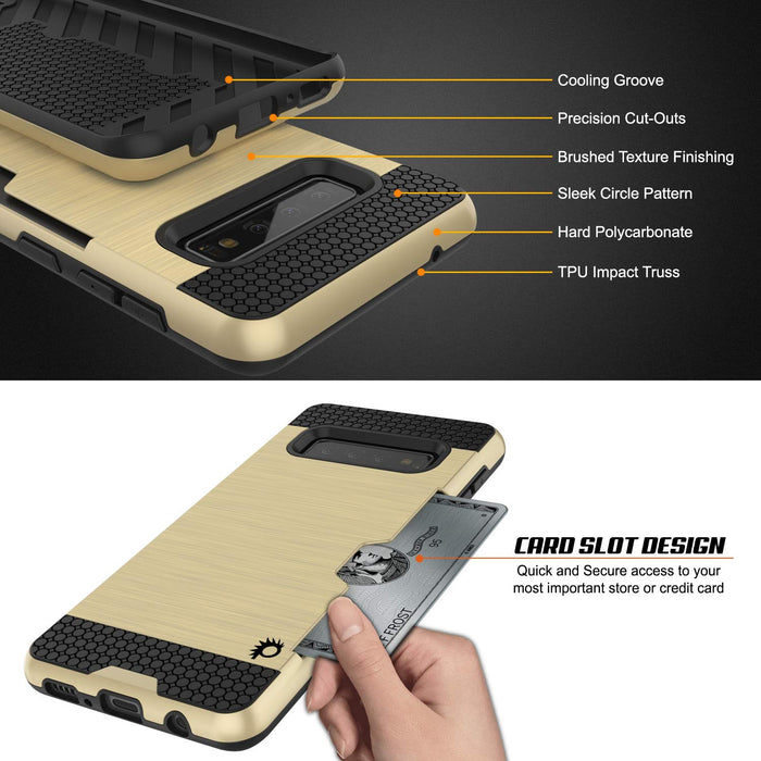 Galaxy S10+ Plus  Case, PUNKcase [SLOT Series] [Slim Fit] Dual-Layer Armor Cover w/Integrated Anti-Shock System, Credit Card Slot [Gold] (Color in image: Silver)