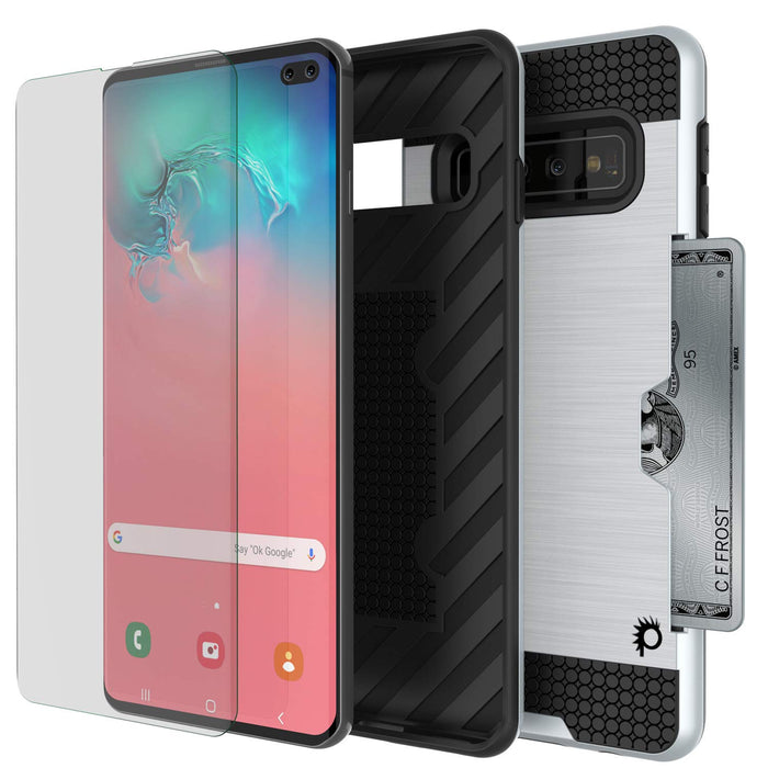 Galaxy S10+ Plus  Case, PUNKcase [SLOT Series] [Slim Fit] Dual-Layer Armor Cover w/Integrated Anti-Shock System, Credit Card Slot & Screen Protector [White] (Color in image: Gold)