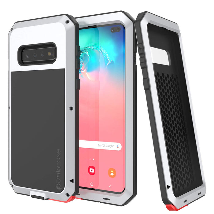 Galaxy S10+ Plus Metal Case, Heavy Duty Military Grade Rugged Armor Cover [White] (Color in image: White)