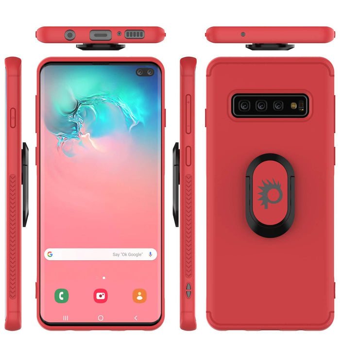 Galaxy S10+ Plus, Punkcase Magnetix Protective TPU Cover W/ Kickstand, Sceen Protector[Red] 
