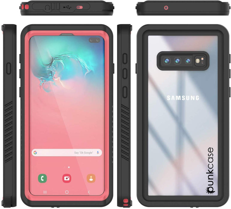 Galaxy S10e Water/Shock/Snowproof Slim Screen Protector Case [Pink] (Color in image: Red)