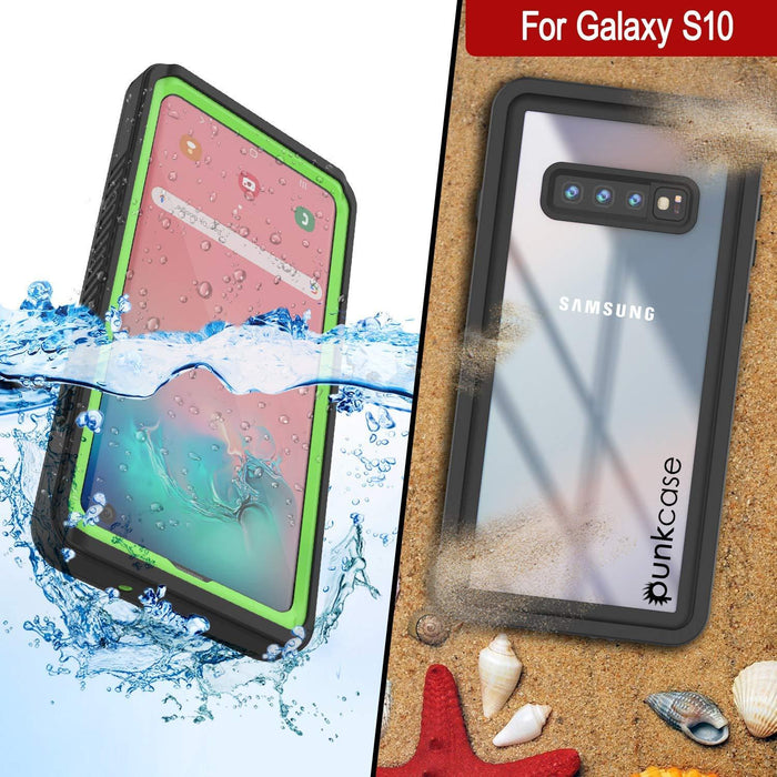 Galaxy S10+ Plus Water/Shockproof Screen Protector Case [Light Green] (Color in image: Black)