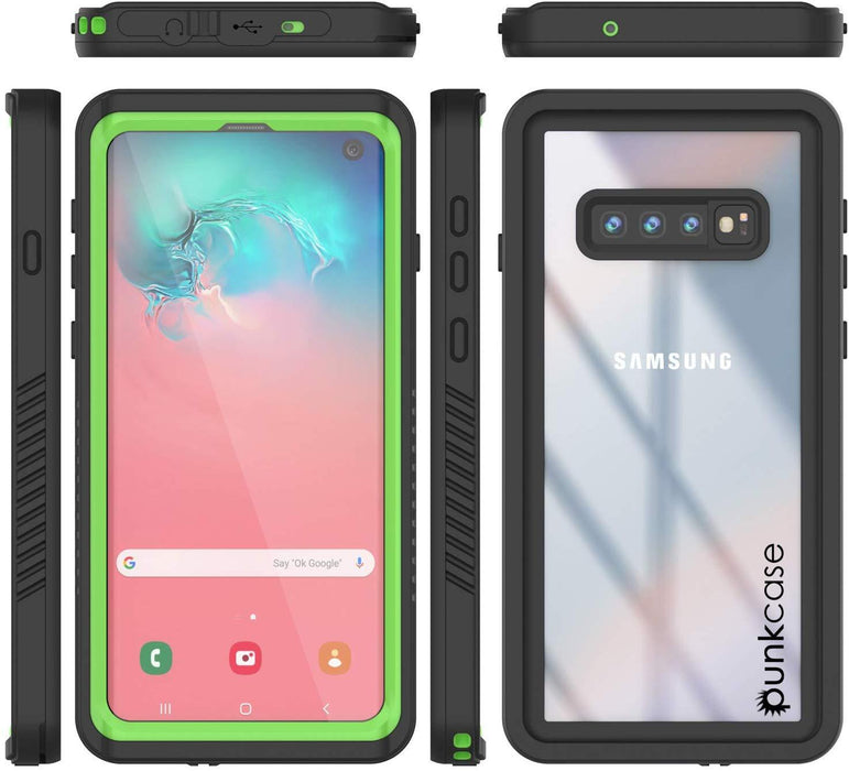 Galaxy S10+ Plus Water/Shockproof Screen Protector Case [Light Green] (Color in image: Red)