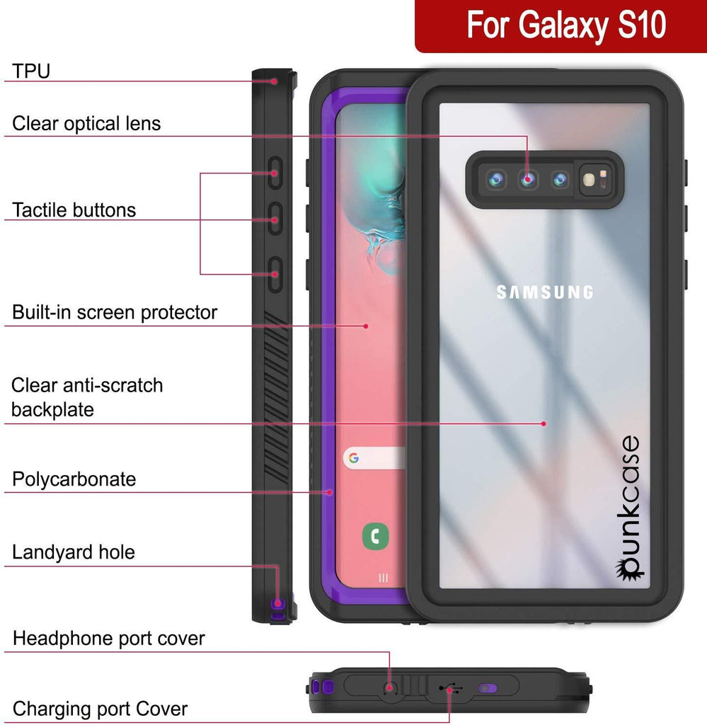 Galaxy S10+ Plus Water/Shockproof Slim Screen Protector Case [Purple] (Color in image: Light Green)