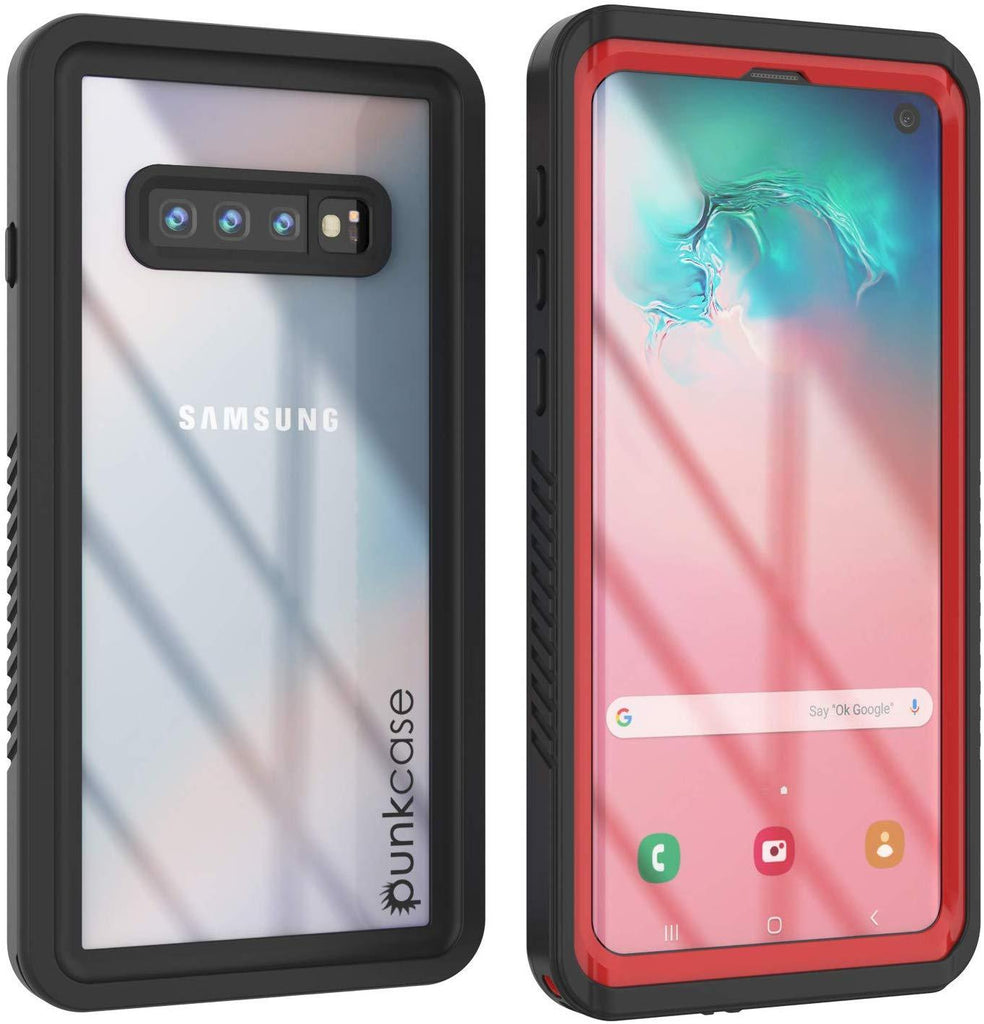 Galaxy S10+ Plus Water/Shock/Snowproof Slim Screen Protector Case [Red] (Color in image: Red)