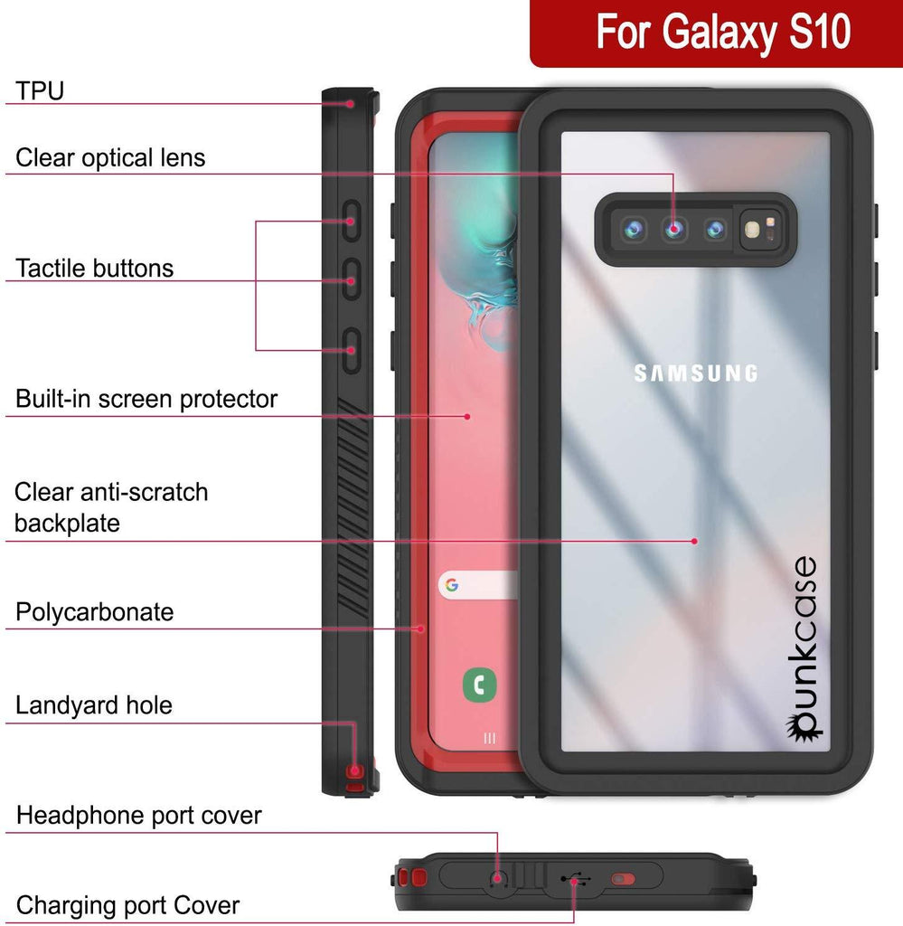 Galaxy S10+ Plus Water/Shock/Snowproof Slim Screen Protector Case [Red] (Color in image: Light blue)