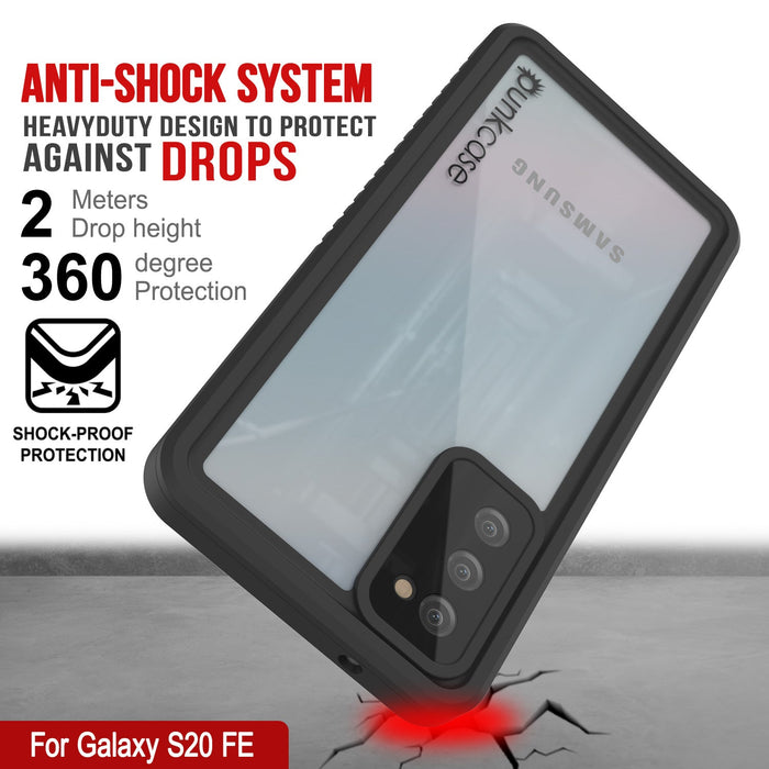 ANTI-SHOCK SYSTEM HEAVYDUTY DESIGN TO PROTECT AGAINST DROPS Meters Drop height 3 6 deg ree Protection Y SHOCK-PROOF PROTECTION For Galaxy S20 FE (Color in image: Light blue)