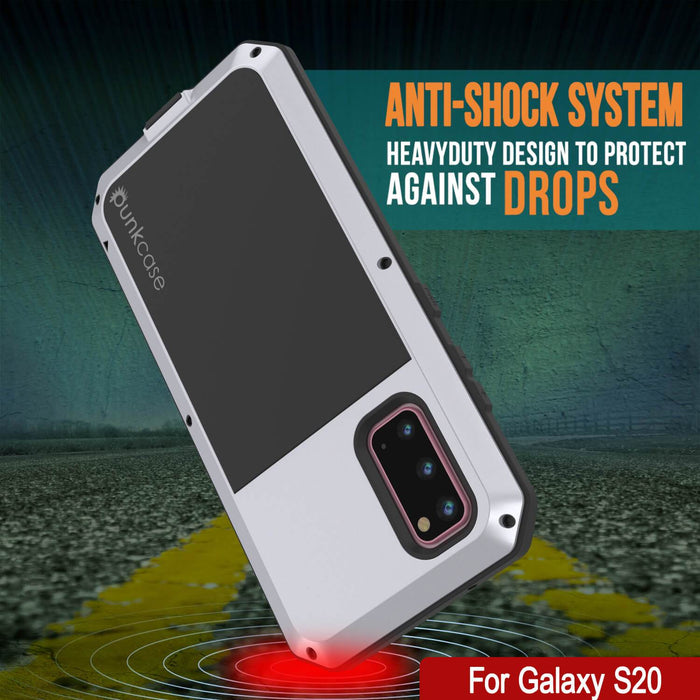 Galaxy s20 Metal Case, Heavy Duty Military Grade Rugged Armor Cover [White] (Color in image: Black)