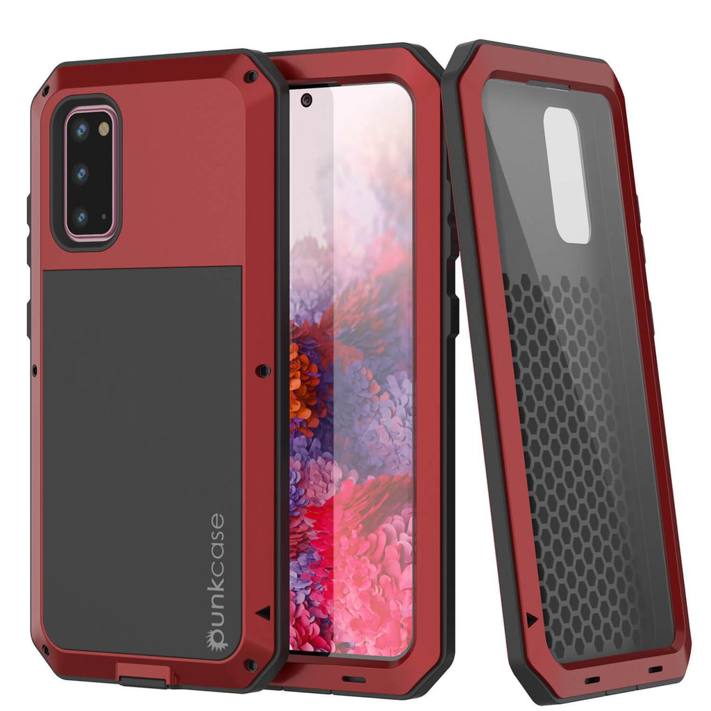 Galaxy s20 Metal Case, Heavy Duty Military Grade Rugged Armor Cover [Red] (Color in image: Red)