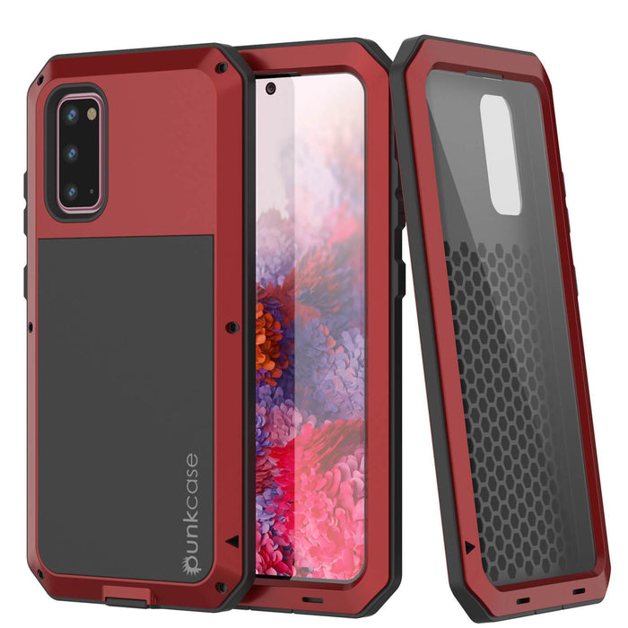 Galaxy s20 Metal Case, Heavy Duty Military Grade Rugged Armor Cover [Red] (Color in image: Red)