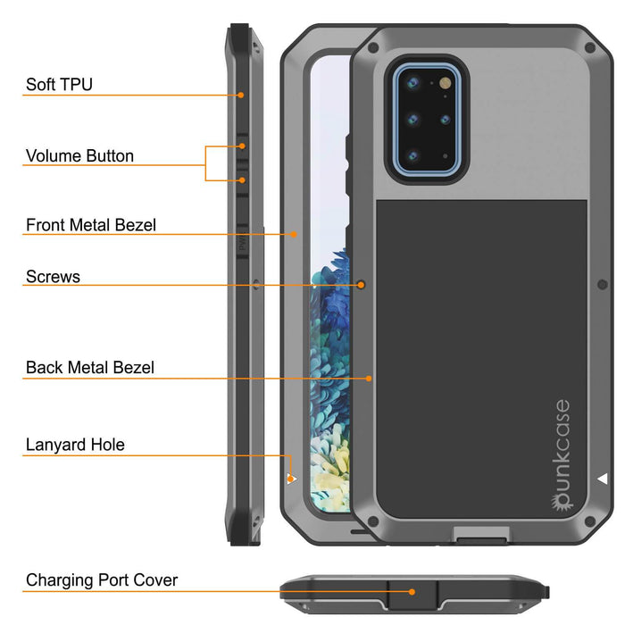 Galaxy s20+ Plus Metal Case, Heavy Duty Military Grade Rugged Armor Cover [Silver] 