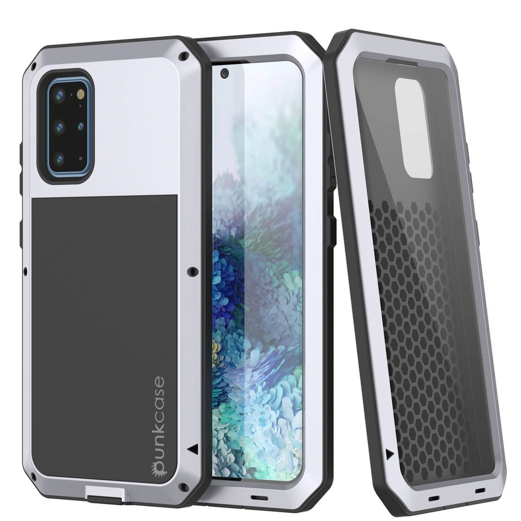 Galaxy s20+ Plus Metal Case, Heavy Duty Military Grade Rugged Armor Cover [White] (Color in image: White)
