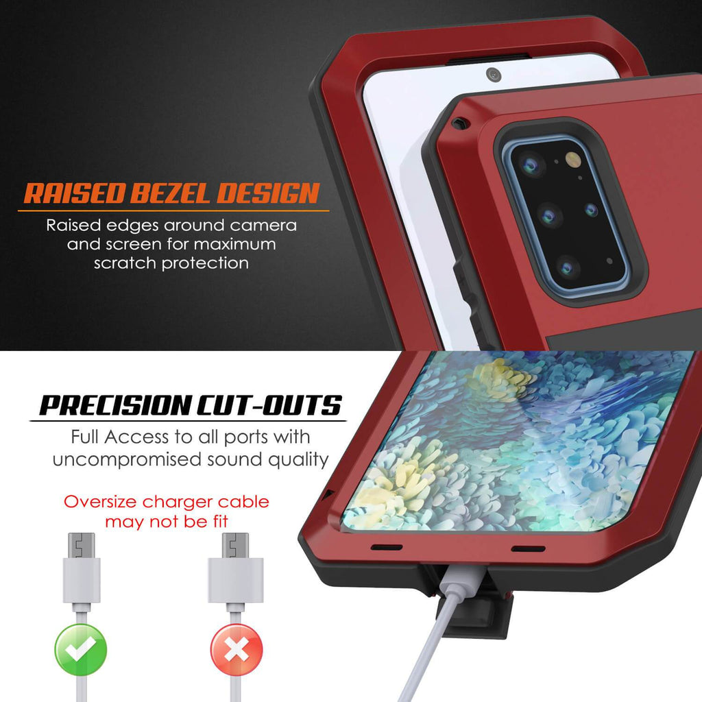 Galaxy s20+ Plus Metal Case, Heavy Duty Military Grade Rugged Armor Cover [Red] (Color in image: Silver)