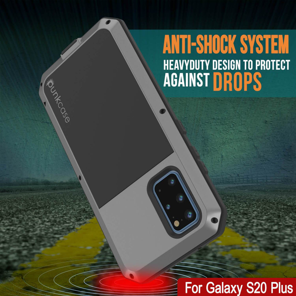 Galaxy s20+ Plus Metal Case, Heavy Duty Military Grade Rugged Armor Cover [Silver] (Color in image: Black)