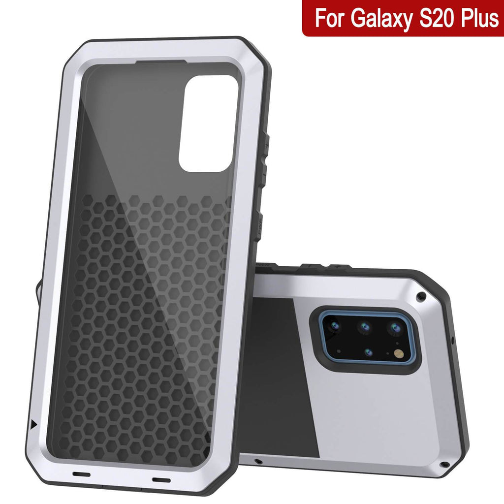 Galaxy s20+ Plus Metal Case, Heavy Duty Military Grade Rugged Armor Cover [White] (Color in image: Red)