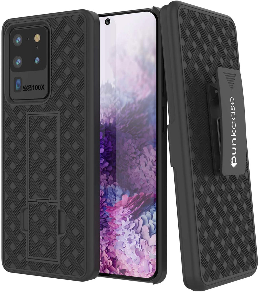 Punkcase Galaxy S20 Ultra Case With Screen Protector, Holster Belt Clip [Black] (Color in image: Black)