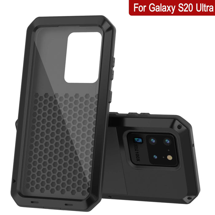 Galaxy S20 Ultra Metal Case, Heavy Duty Military Grade Rugged Armor Cover [Black] (Color in image: Red)