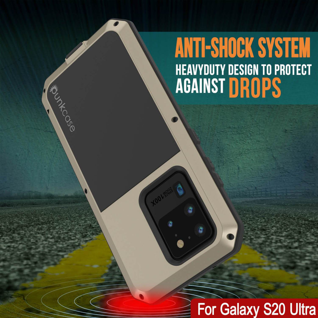 Galaxy S20 Ultra Metal Case, Heavy Duty Military Grade Rugged Armor Cover [Gold] (Color in image: Black)