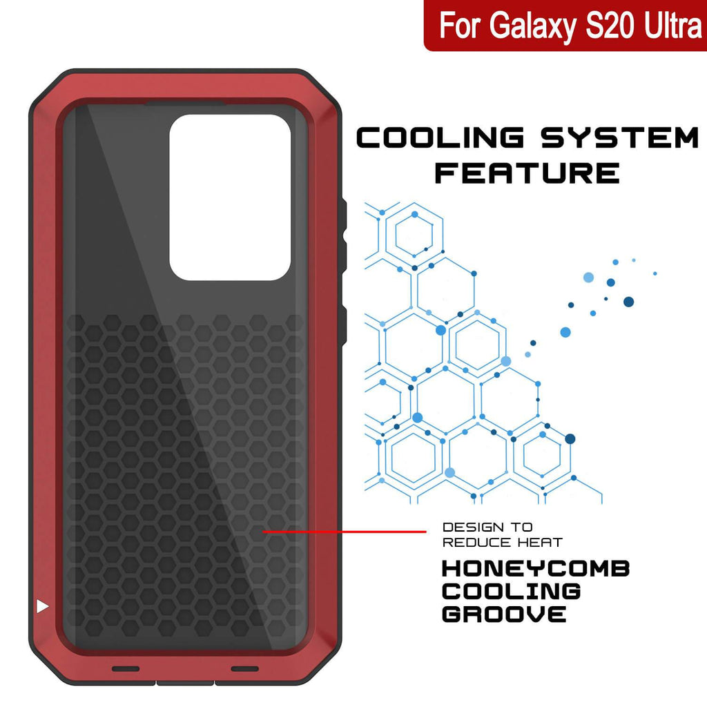 Galaxy S20 Ultra Metal Case, Heavy Duty Military Grade Rugged Armor Cover [Red] (Color in image: White)