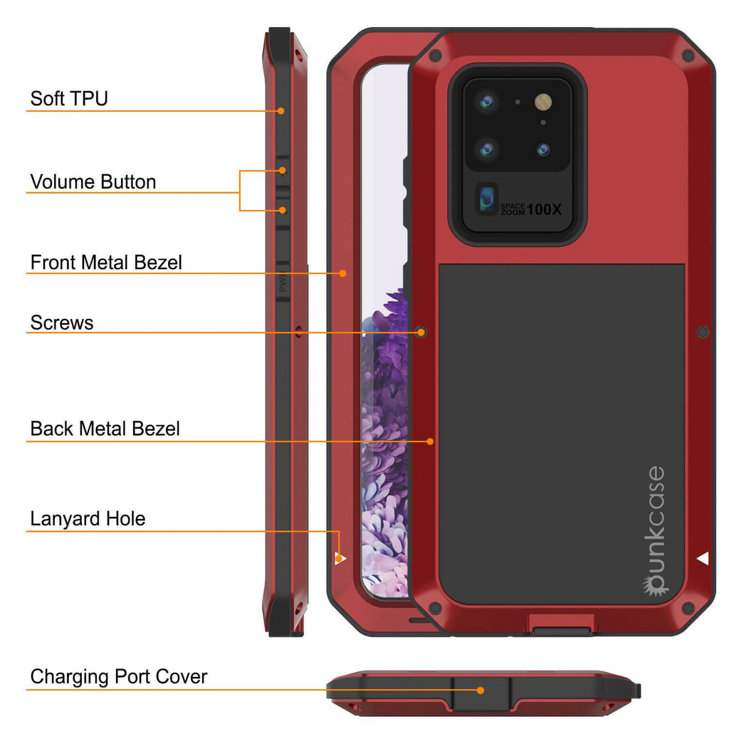Galaxy S20 Ultra Metal Case, Heavy Duty Military Grade Rugged Armor Cover [Red] (Color in image: Gold)