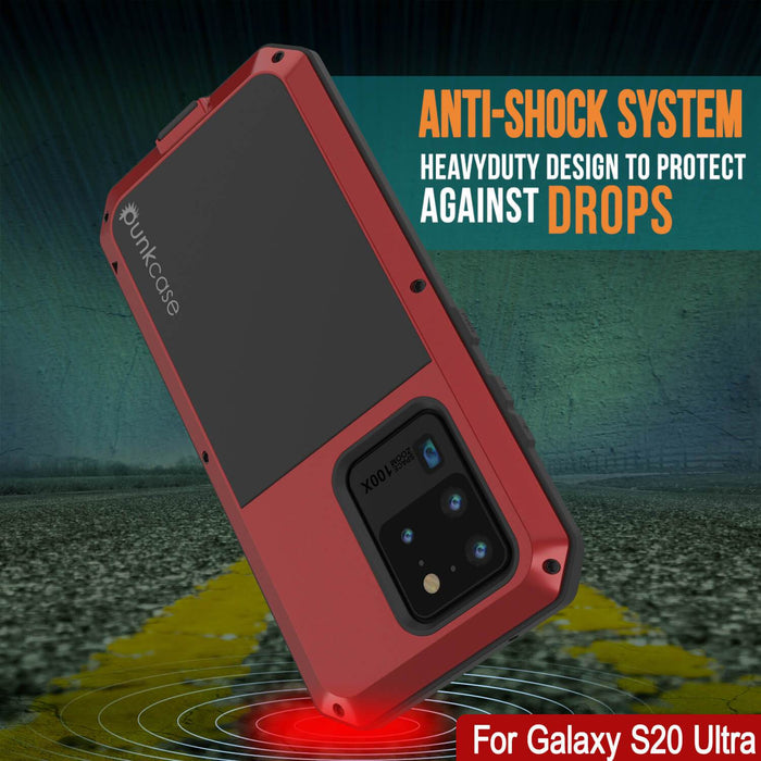 Galaxy S20 Ultra Metal Case, Heavy Duty Military Grade Rugged Armor Cover [Red] (Color in image: Black)