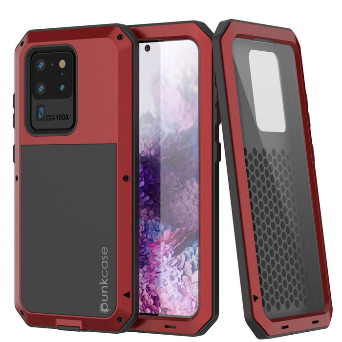 Galaxy S20 Ultra Metal Case, Heavy Duty Military Grade Rugged Armor Cover [Red] (Color in image: Red)