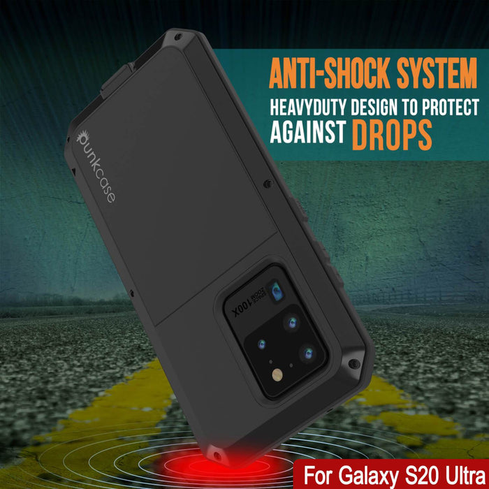 Galaxy S20 Ultra Metal Case, Heavy Duty Military Grade Rugged Armor Cover [Black] (Color in image: Gold)