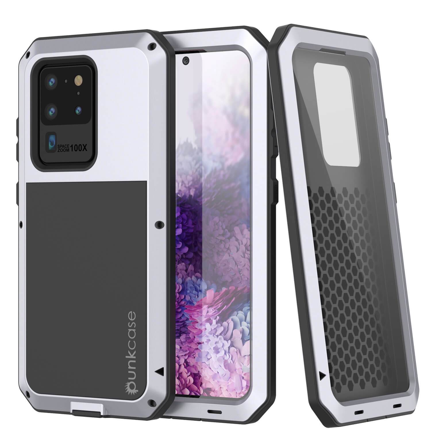 Galaxy S20 Ultra Metal Case, Heavy Duty Military Grade Rugged Armor Cover [White] (Color in image: White)